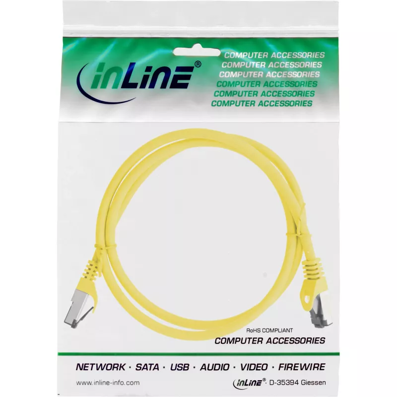 InLine Cable de red, S/FTP (PiMf), Cat.8.1, 2000MHz, libre de halógenos, amarillo, 0,5m
