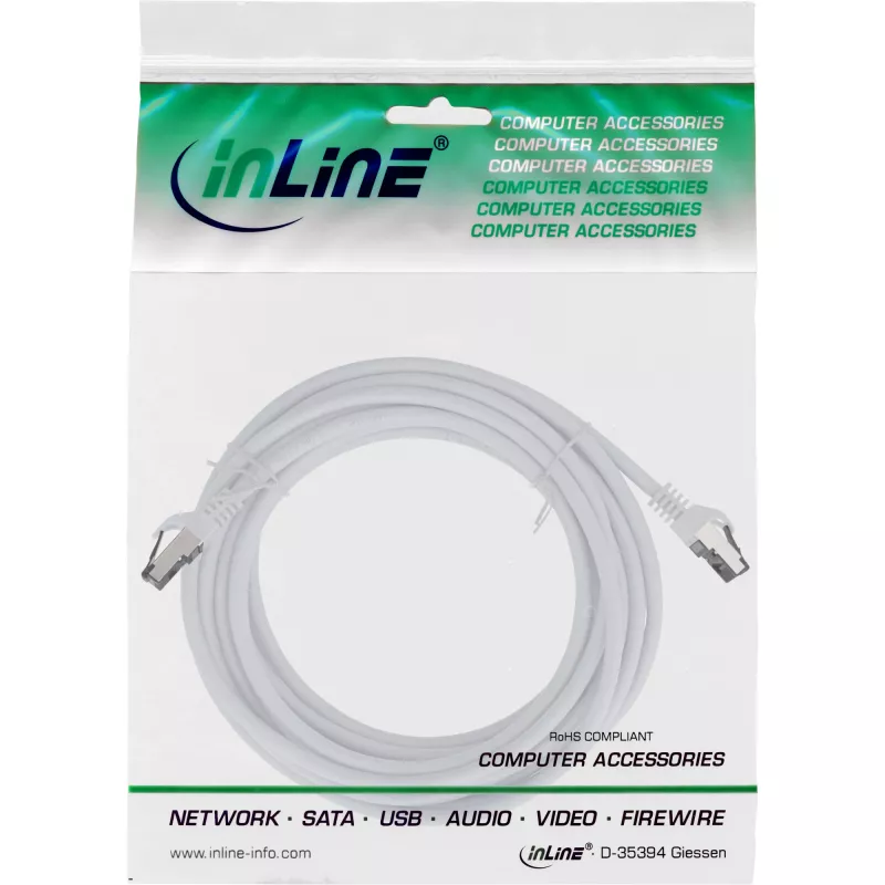 InLine Cable de red, S/FTP (PiMf), Cat.8.1, 2000MHz, libre de halógenos, blanco, 5m