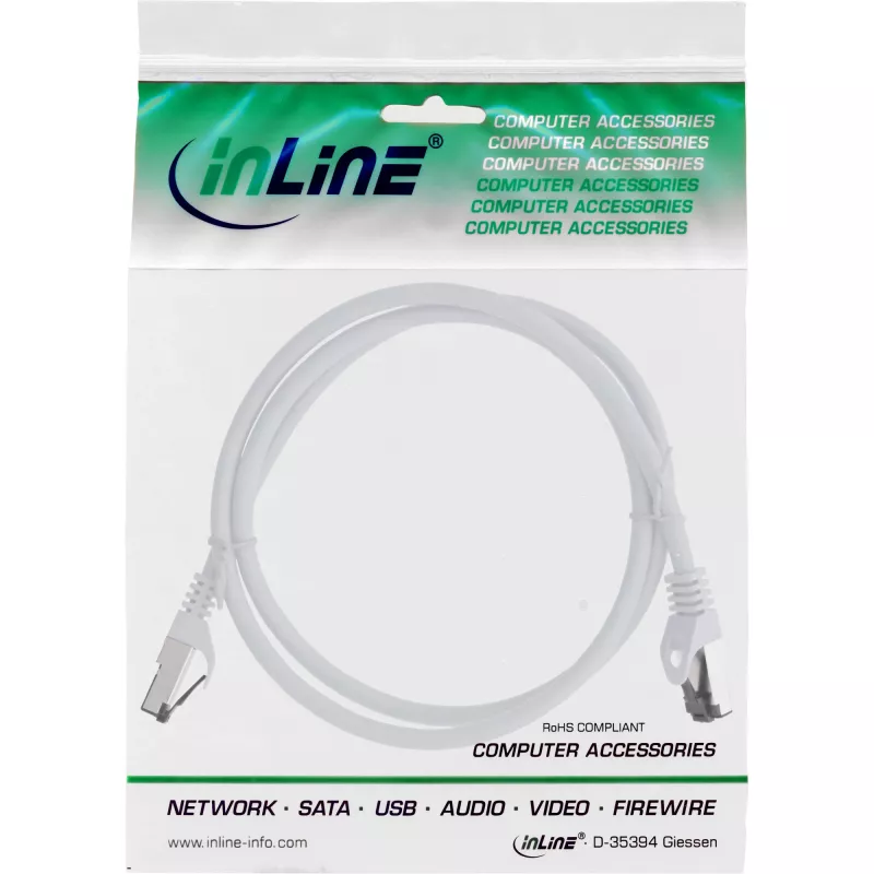InLine Cable de red, S/FTP (PiMf), Cat.8.1, 2000MHz, libre de halógenos, blanco, 3m