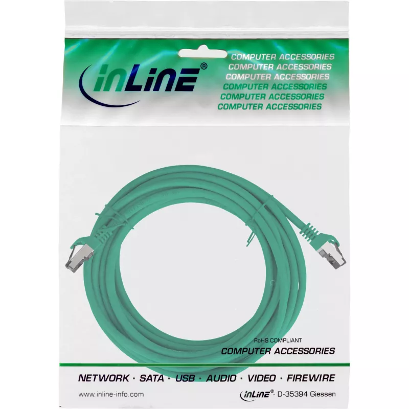 InLine Cable de red, S/FTP (PiMf), Cat.8.1, 2000MHz, libre de halógenos, verde, 7,5m