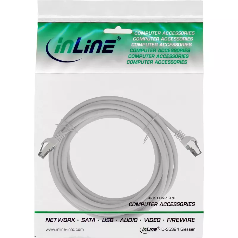 InLine Cable de red, S/FTP (PiMf), Cat.8.1, 2000 MHz, libre de halógenos, gris, 7,5 m