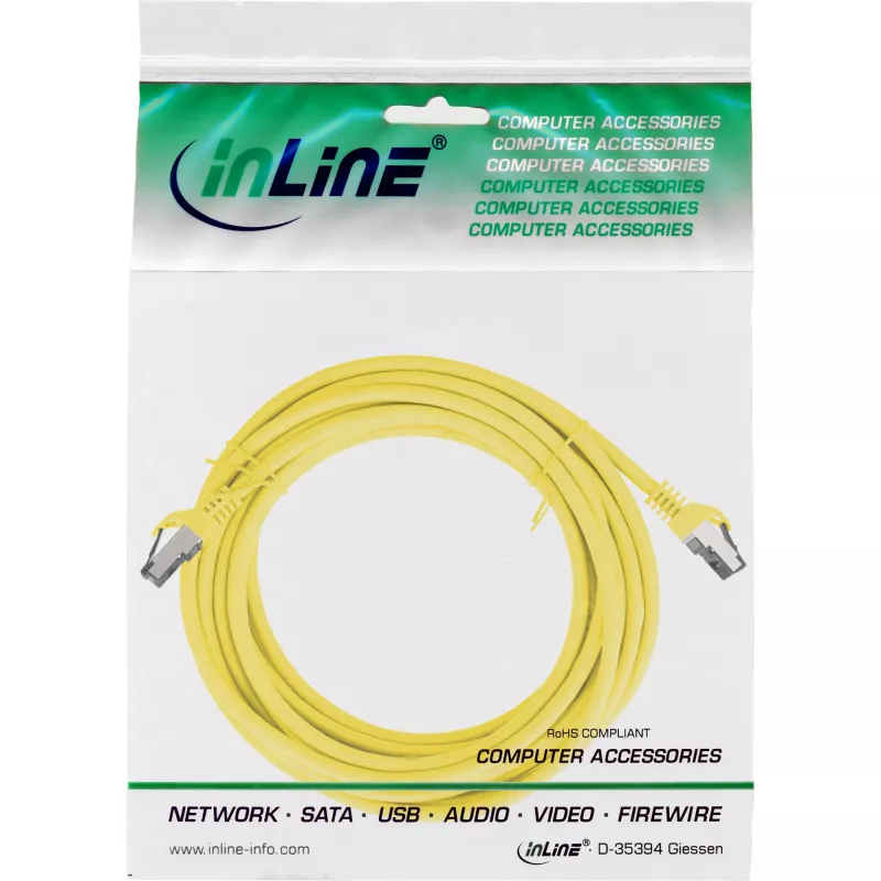 InLine Cable de red, S/FTP (PiMf), Cat.8.1, 2000MHz, libre de halógenos, amarillo, 15m