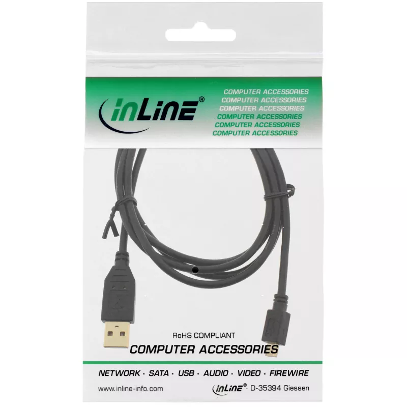 InLine cable Micro USB 2.0, conector USB Type-A macho / conector Micro-B macho, negro, 5 m