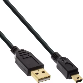 InLine cable Mini USB 2.0, conector Type-A macho / conector Mini-B macho (5 pines), negro/dorado, 2 m