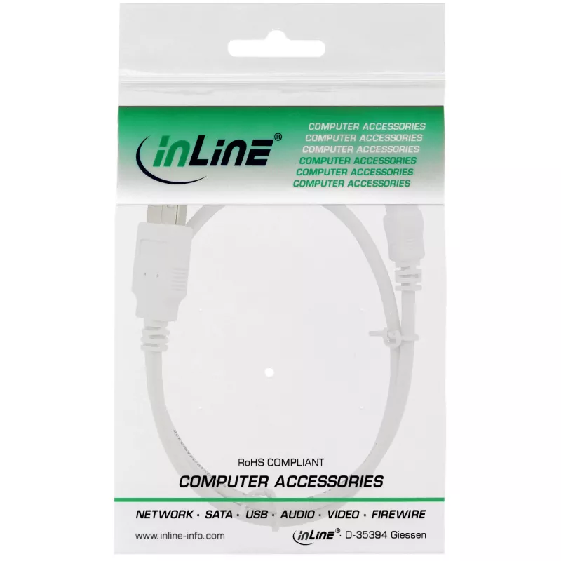 InLine cable Mini USB 2.0, conector Type-A macho / conector Mini-B macho (5 pines), blanco, 1 m