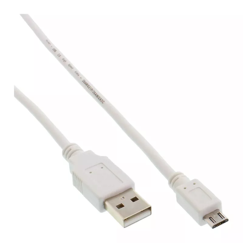 InLine cable Micro USB 2.0, conector USB Type-A macho / conector Micro-B macho, blanco, 0,5 m