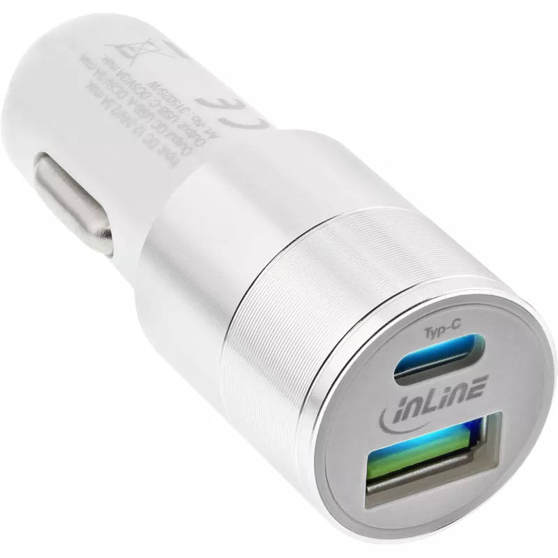 InLine cargador de coche USB adaptador de alimentación Quick Charge 3.0, blanco