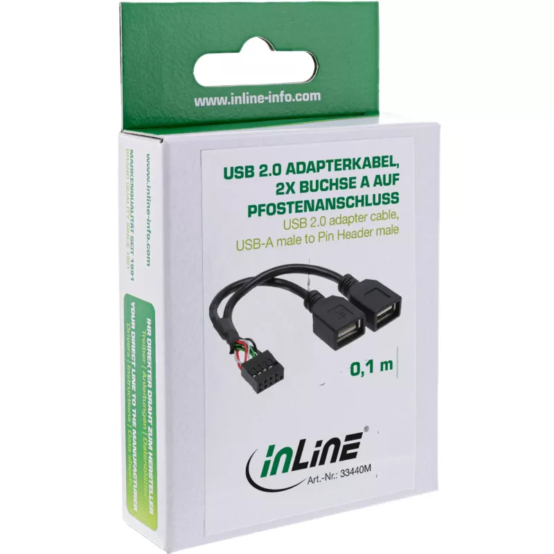 InLine cable adaptador USB 2.0 interno 2x conector USB Type-A hembra / header de placa base