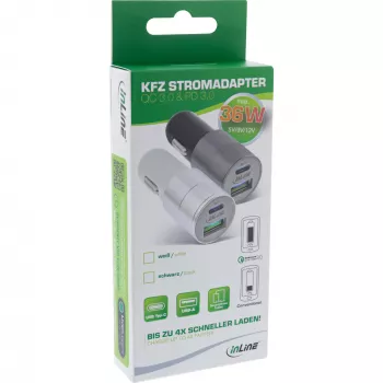 InLine cargador de coche USB fuente de alimentación Quick Charge 3.0, negro