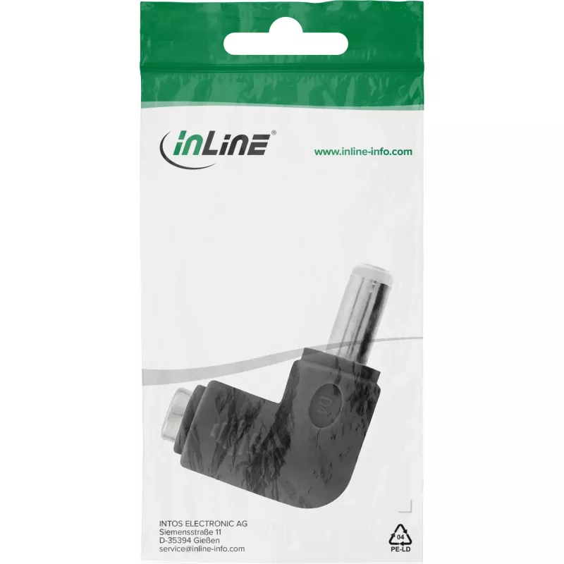 Adaptador DC InLine 5,5×2,5 mm conector acodado macho-hembra, entrada 5 V, interior, negro