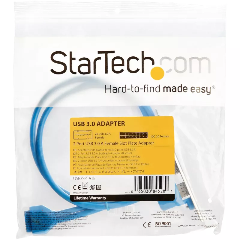 StarTech.com adaptador de 2 puertos USB 3.0 Type-A para chapa de ranura, IDC, USB 3.2 Gen 1 (3.1 Gen 1), azul, acero inoxidable, 0,5 m, CE, REACH, 500 mm
