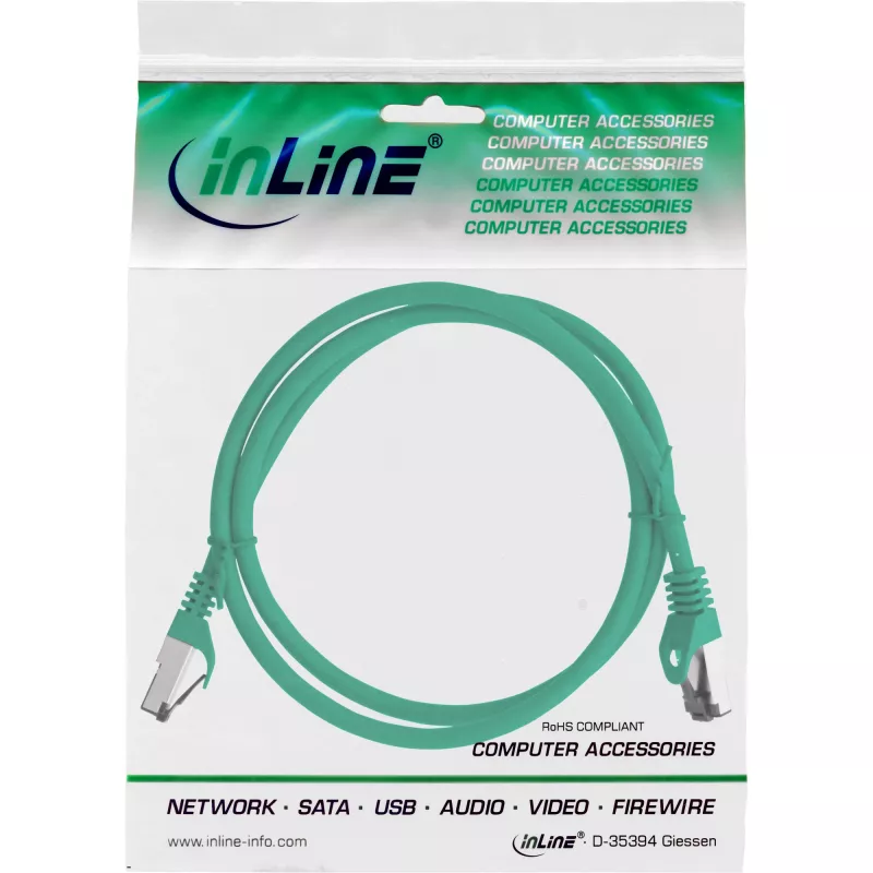 InLine cable de parcheo, S/FTP (PiMf), Cat.8.1, 2000MHz, libre de halógenos, verde, 0,5m