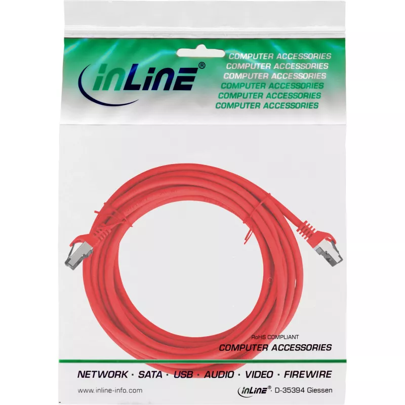 InLine cable de parcheo, S/FTP (PiMf), Cat.8.1, 2000MHz, libre de halógenos, rojo, 15m