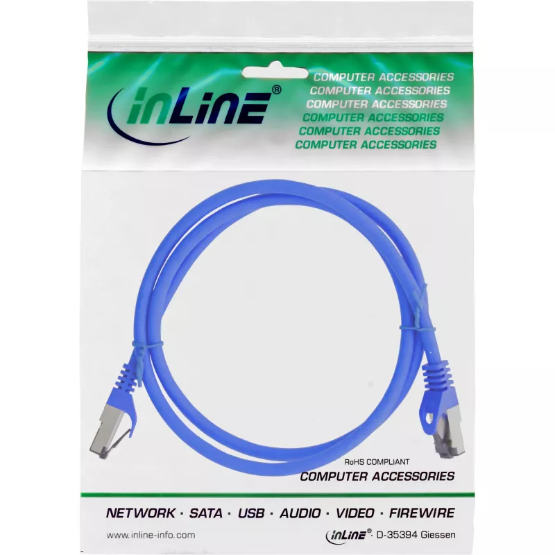 InLine cable de parcheo S/FTP PiMF Cat.8.1 libre de halógenos 2000MHz azul, 1m