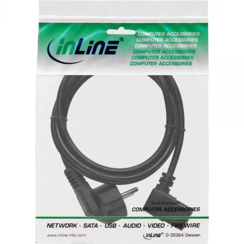 Cable de alimentación InLine, CEE 7/7 en ángulo / IEC C13 de 3 polos macho en ángulo, 1,8 m