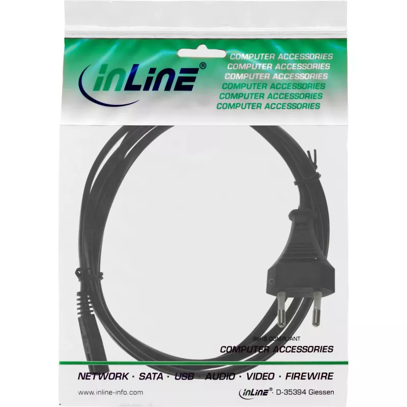 Cable de alimentación InLine, enchufe euro / conector hembra Euro8, negro, 1,8 m
