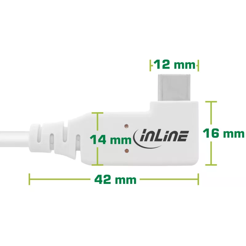 Cable USB4 InLine, USB-C, acodado en un lado, PD 240W, 8K60Hz, TPE, blanco, 1m