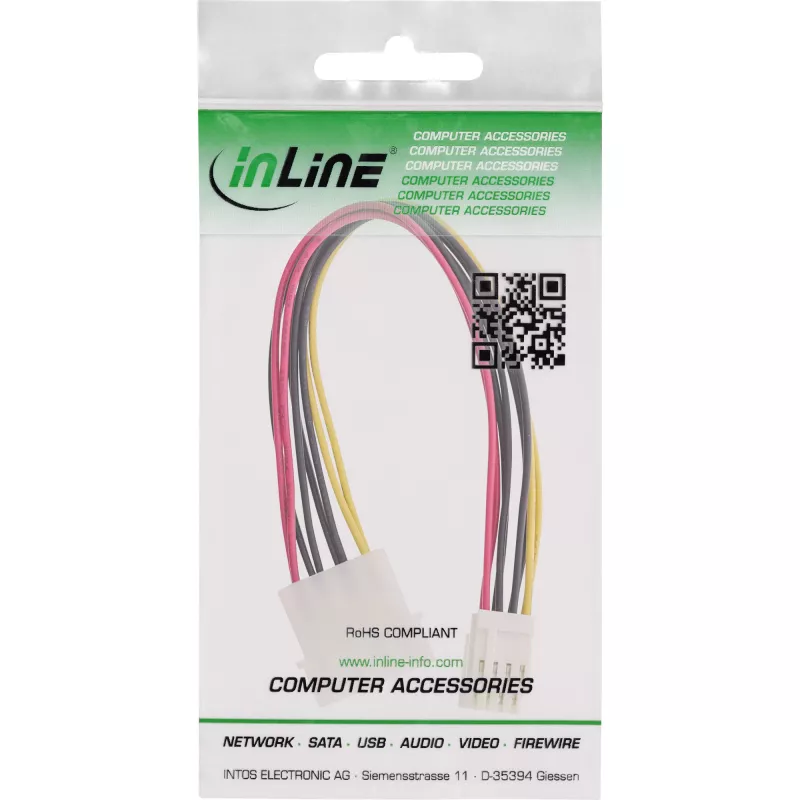 Cable de alimentación en Y interno InLine 1x Molex 5,25 inch / 2x Floppy 3,5 inch 0,20 m