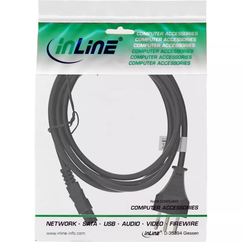 Cable de alimentación para portátil Suiza conector hembra 3 pines 2 m InLine