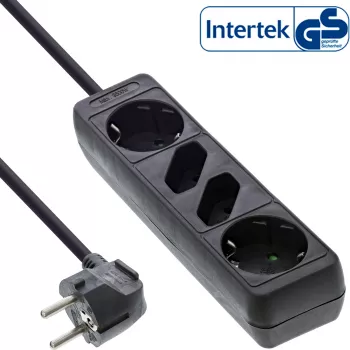 Regleta de enchufes InLine, 4 tomas, 2x CEE7/3 + 2x Euro CEE 7/16, negra, 5 m