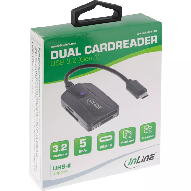 Lector de tarjetas InLine USB 3.1 USB-C, para SD/SDHC/SDXC, microSD, compatible con UHS-II