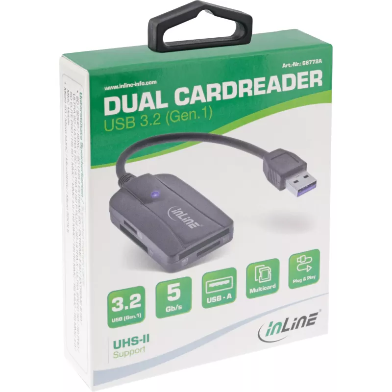 Lector de tarjetas InLine USB 3.1 USB-A, para SD/SDHC/SDXC, microSD, compatible con UHS-II