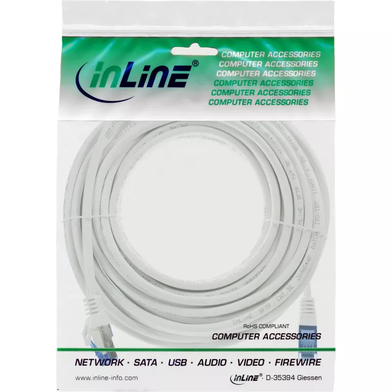 Cable de red InLine, Cat.6A, S/FTP, TPE flexible, blanco, 30 m