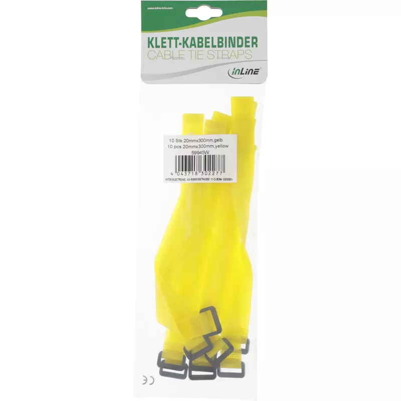 InLine Bridas de velcro para cables, 20 x 300 mm, 10 uds., amarillo