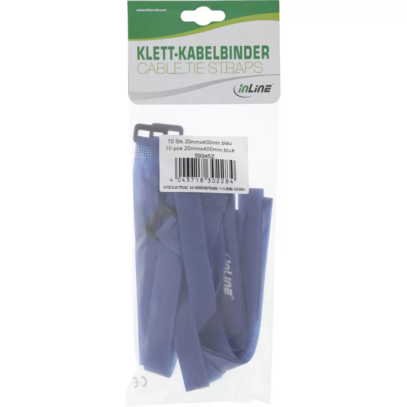 Bridas de cable con cierre de velcro InLine 20 x 400 mm 10 uds. azul