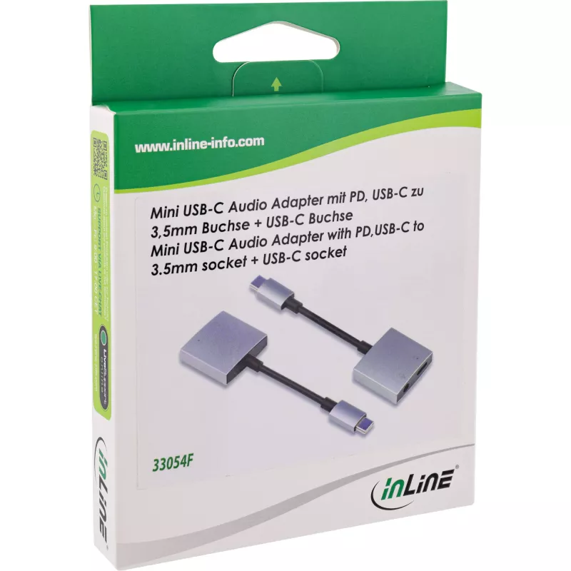 Cable adaptador de audio USB-C InLine, USB-C a jack 3,5 mm + PD 30 W