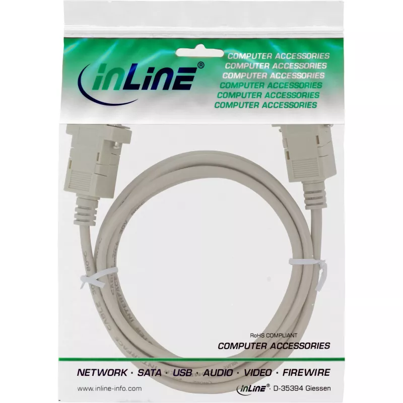 InLine Cable null módem, DB9 hembra/hembra, con clip, beige, 3 m