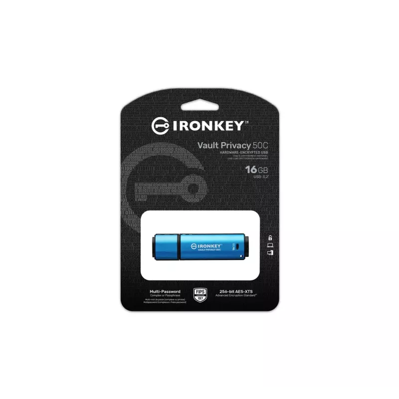 Kingston Technology IronKey 16GB USB-C Vault Privacy 50C cifrado AES-256, FIPS 197