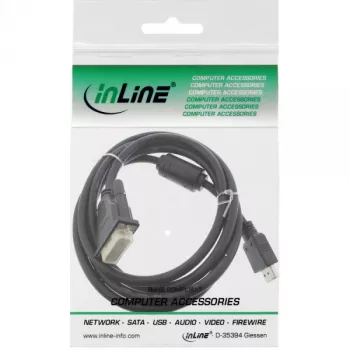 Cable HDMI-DVI InLine 19 pines macho / 18+1 macho + núcleo de ferrita negro 1,8 m