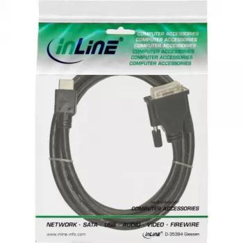 Cable HDMI-DVI InLine 19 pines macho / 18+1 macho + núcleo de ferrita negro 5 m