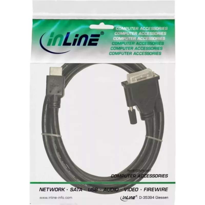 Cable HDMI-DVI InLine 19 pines macho / 18+1 macho + núcleo de ferrita negro 5 m