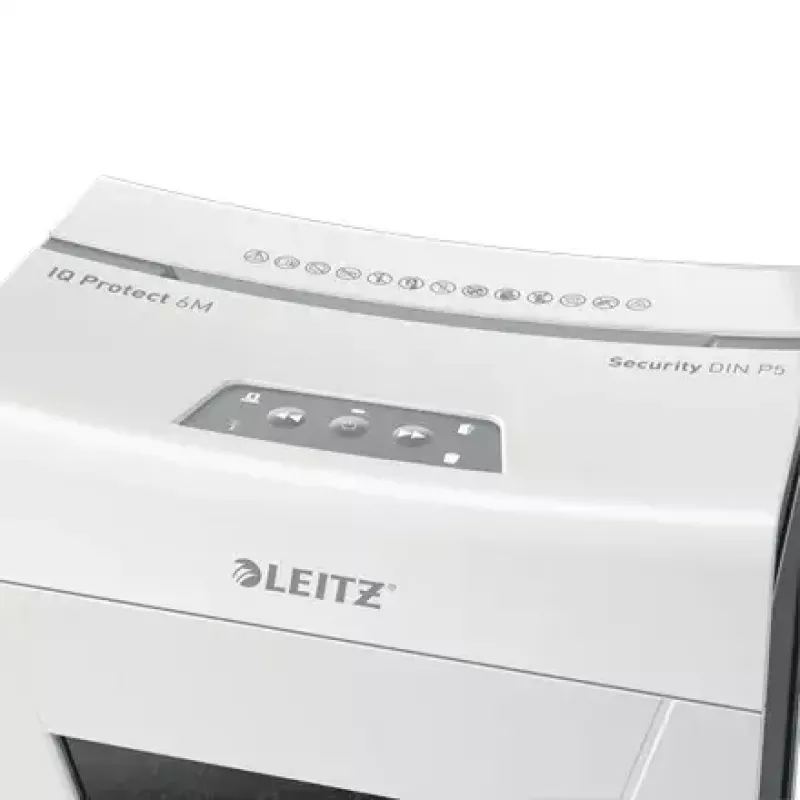 Destructora de documentos LEITZ IQ Protect Premium 6M P5 – microcorte, 18 L, control táctil, 351×204×355 mm