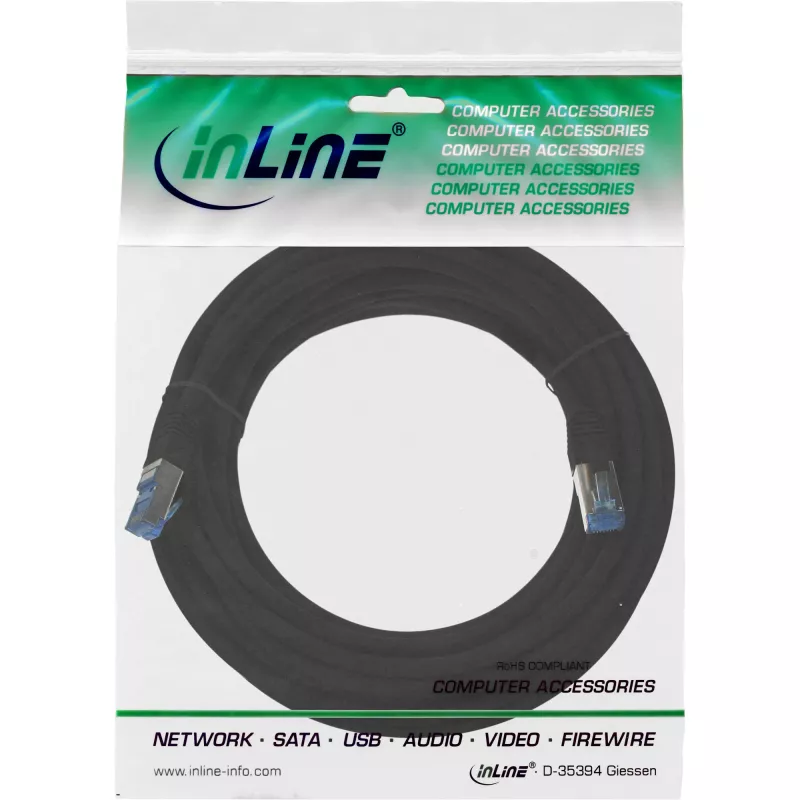 Cable de parcheo InLine Cat.6A S/FTP PiMF 500MHz libre de halógenos RJ45–RJ45 7,5m negro