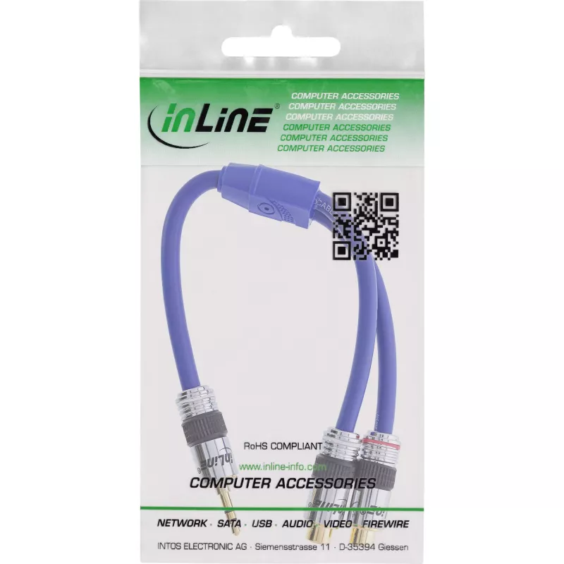 Cable de audio InLine Premium 2x RCA hembra / 3,5 mm macho bañado en oro 0,25 m