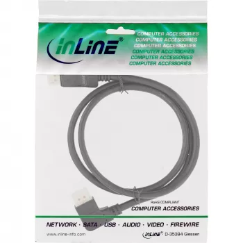 Cable DisplayPort 1.4 InLine, 8K4K, en ángulo a la izquierda, negro/oro, 5 m