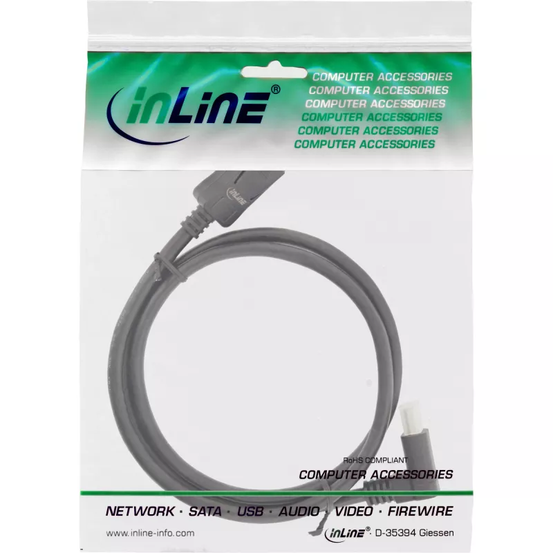 Cable DisplayPort 1.4 InLine, 8K4K, en ángulo, negro/oro, 5 m