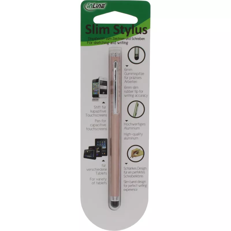 Lápiz táctil InLine 55467G para pantallas táctiles smartphone tablet rosa