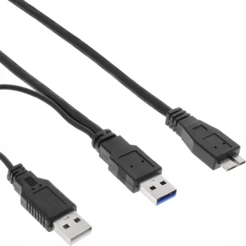 Cable en Y USB 3.2 Gen.1 InLine 2x conector Type-A macho / conector micro-B macho, negro, 1,5m