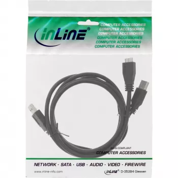 Cable en Y USB 3.2 Gen.1 InLine 2x conector Type-A macho / conector micro-B macho, negro, 1,5m