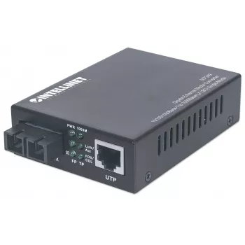 Conversor de medios Gigabit Ethernet monomodo Intellinet, 10/100/1000Base-T a 1000Base-Lx (SC) monomodo, 20 km