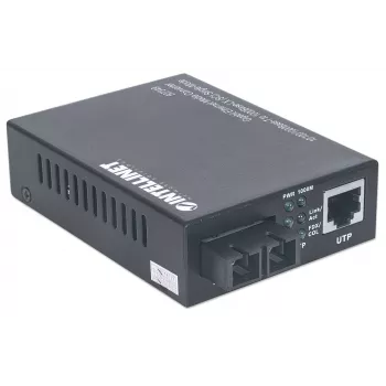 Conversor de medios Gigabit Ethernet monomodo Intellinet, 10/100/1000Base-T a 1000Base-Lx (SC) monomodo, 20 km