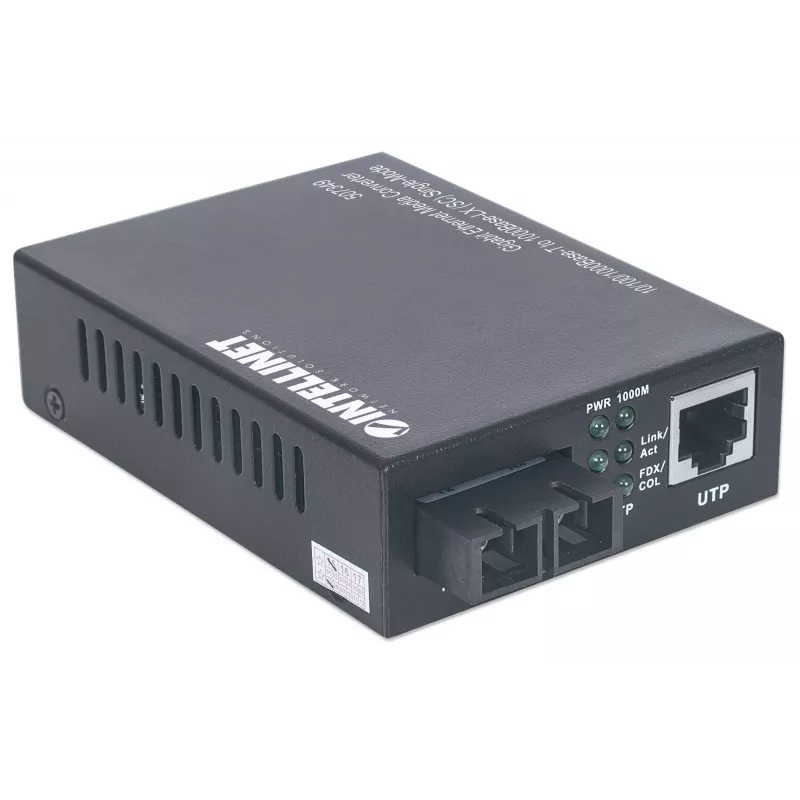 Conversor de medios Gigabit Ethernet monomodo Intellinet, 10/100/1000Base-T a 1000Base-Lx (SC) monomodo, 20 km