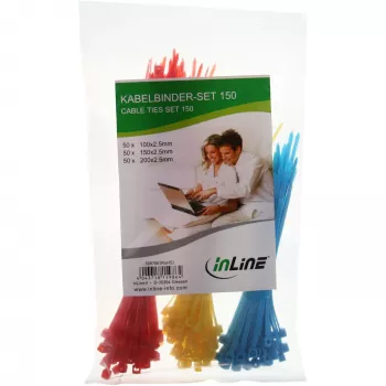 InLine 59978E Set de bridas para cables, 150 uds., multicolor