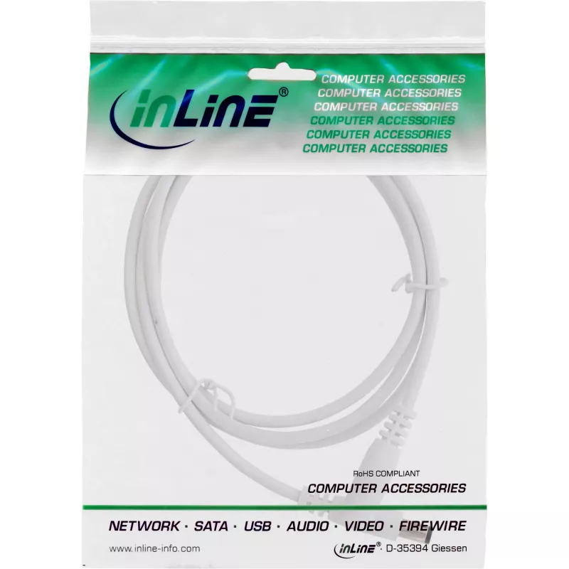 Cable de extensión DC InLine, conector macho/hembra DC 5,5x2,1mm, blanco, 1m