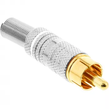 InLine Conector macho RCA metálico para soldar, plateado, anillo blanco, para cable de 6 mm