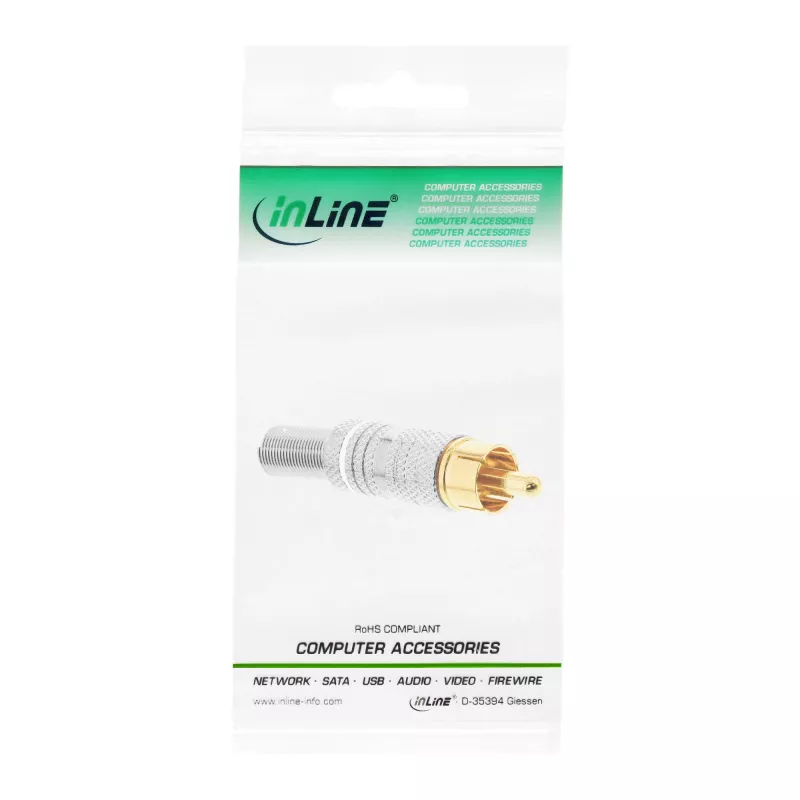 InLine Conector macho RCA metálico para soldar, plateado, anillo blanco, para cable de 6 mm